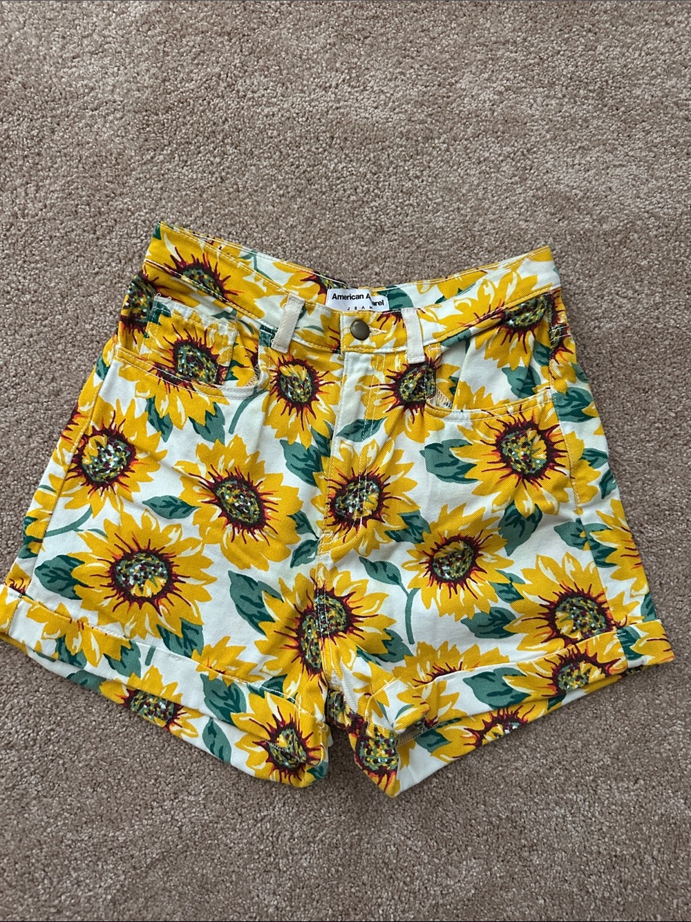 American Apparel Yellow Sunflower Print High-Waist Shorts SZ 30/31